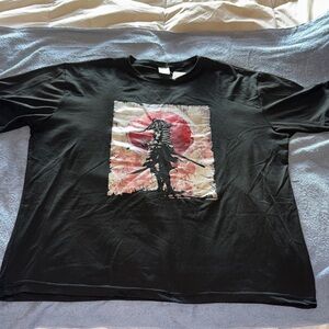 Gently Used Japanese Samurai Retro Design Black T-Shirt